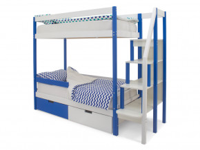 Двухъярусная кровать Svogen с ящиками и бортиком сине-белый в Салехарде - salekhard.magazinmebel.ru | фото