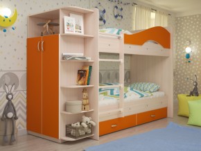Кровать 2-х ярусная Мая с ящиками и шкафом на латофлексах оранж в Салехарде - salekhard.magazinmebel.ru | фото