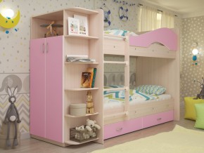 Кровать 2-х ярусная Мая с ящиками и шкафом на латофлексах розовый в Салехарде - salekhard.magazinmebel.ru | фото - изображение 1