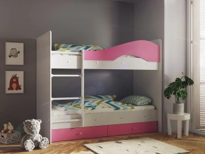 Кровать 2-х ярусная Мая с ящиками на латофлексах белый-розовый в Салехарде - salekhard.magazinmebel.ru | фото