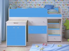 Кровать чердак Малыш 80х180 Дуб молочный, Голубой в Салехарде - salekhard.magazinmebel.ru | фото