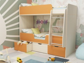 Кровать двухъярусная Малыш двойняшка дуб молочный-оранжевый в Салехарде - salekhard.magazinmebel.ru | фото - изображение 1