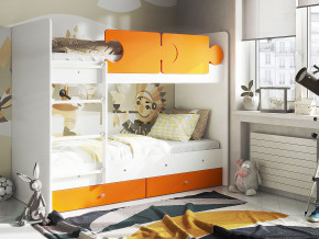 Кровать двухъярусная Тетрис латы с бортиками белый-оранжевый в Салехарде - salekhard.magazinmebel.ru | фото