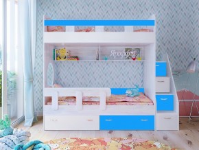 Кровать двухъярусная Юниор 1 винтерберг-белый с голубым в Салехарде - salekhard.magazinmebel.ru | фото