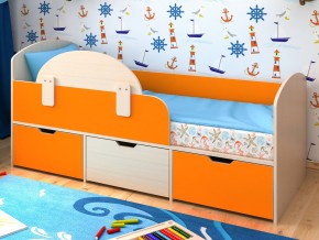 Кровать Малыш Мини Дуб молочный-Оранжевый без бортика в Салехарде - salekhard.magazinmebel.ru | фото