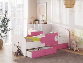 Кровать Мозаика с ящиком и бортиками на ламелях белый-розовый в Салехарде - salekhard.magazinmebel.ru | фото - изображение 1